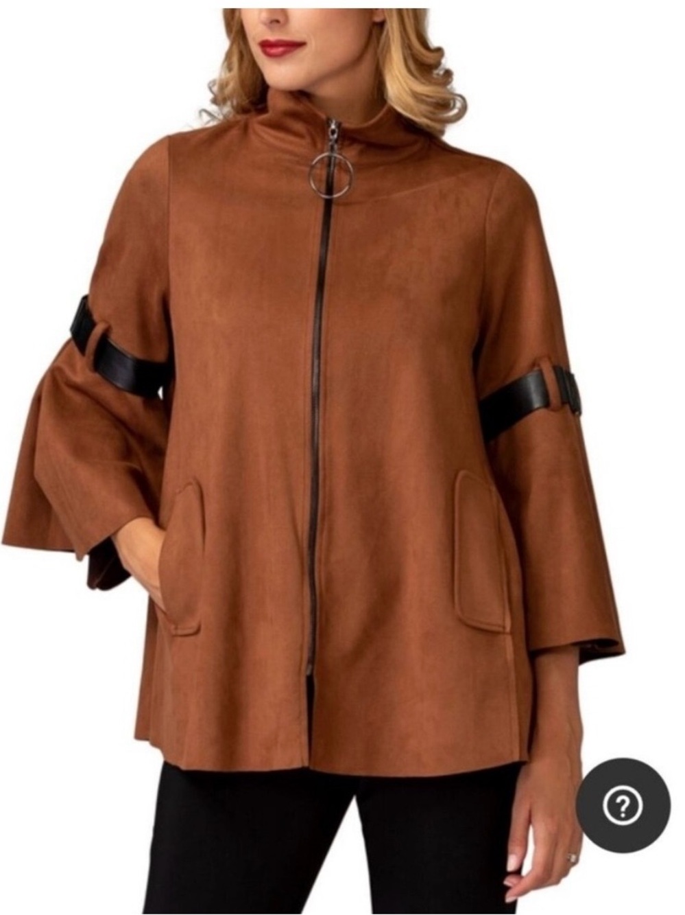 Joseph Ribkoff Brown Suede-Look Zip Front Coat with Buckle Detail Sz 4